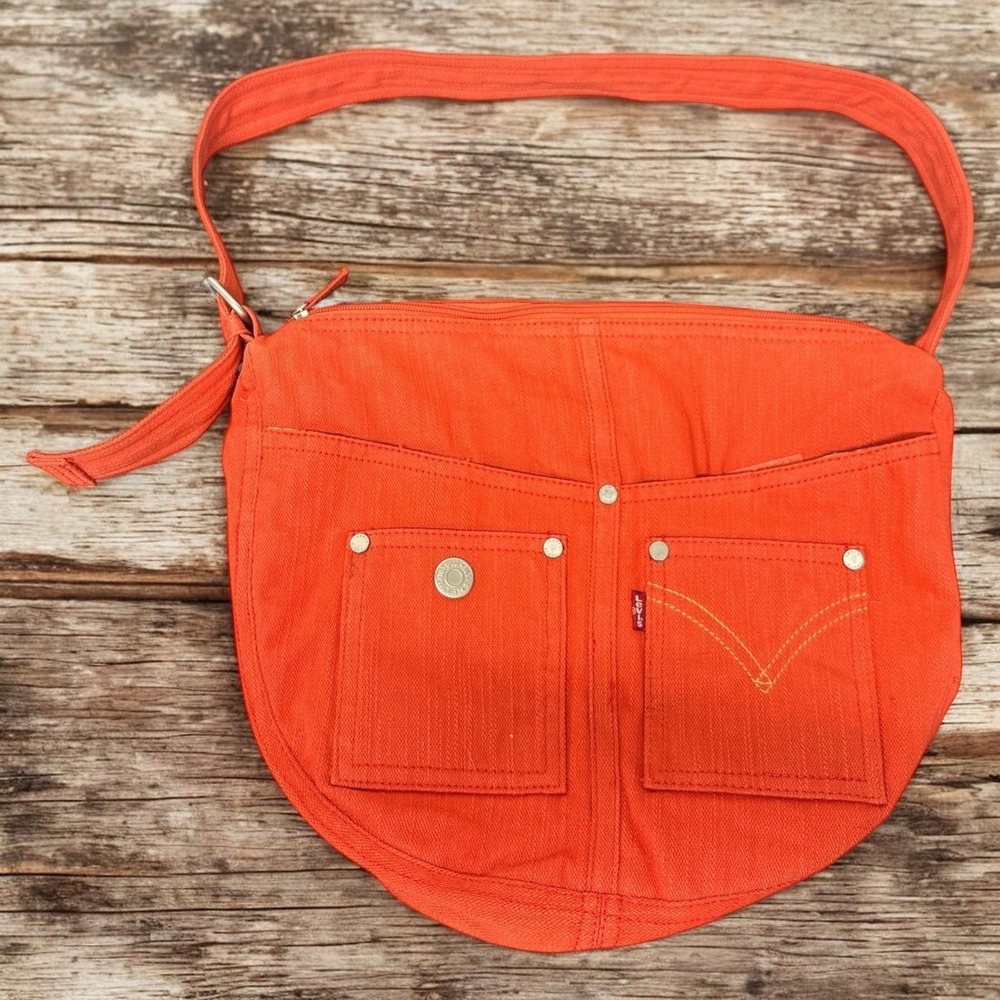 Levi's Vintage 80s Purse‎ Satchel Hobo Medium Bag Cotton Floral Orange EUC